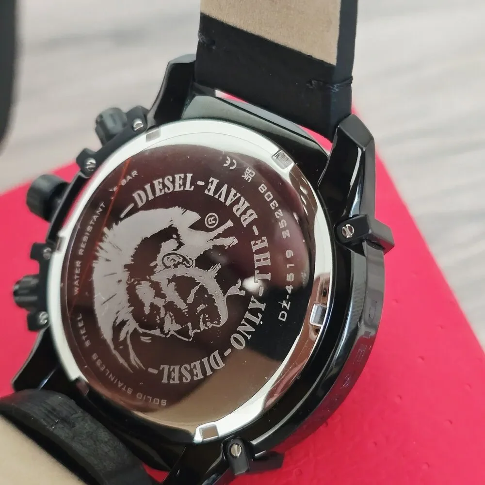 Diesel Chronograph Griffed Black Leather Strap Watch 46mm DZ4519